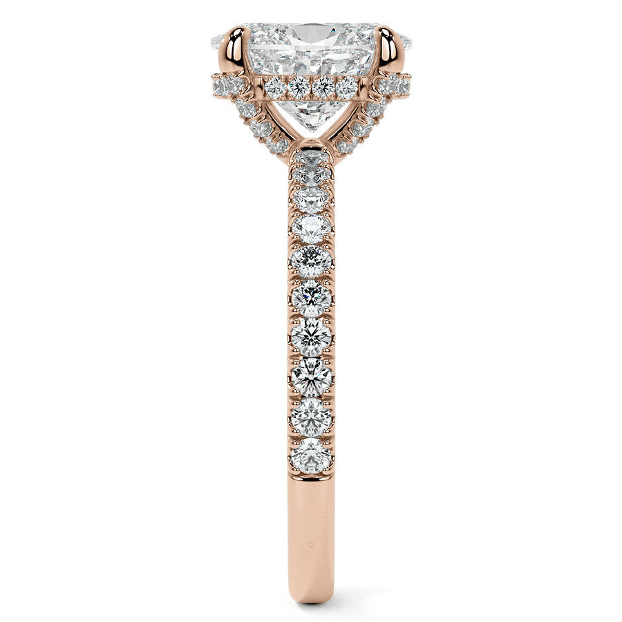 Oval Moissanite Diamond Pave Basket Engagement Ring