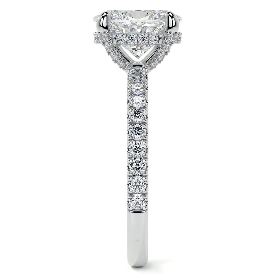 Oval Moissanite Diamond Pave Basket Engagement Ring