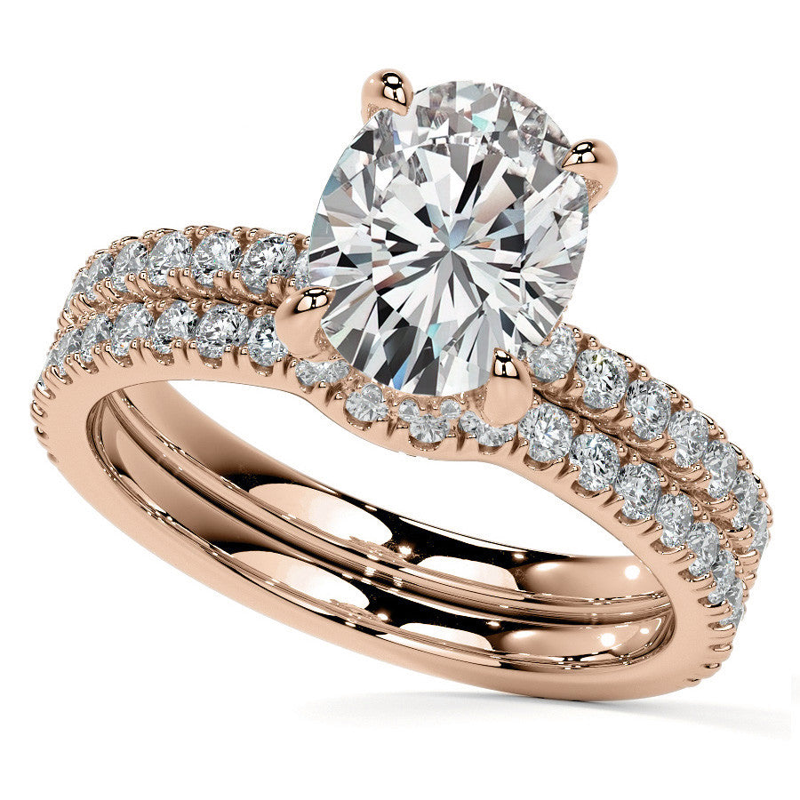 Oval Moissanite Diamond Pave Basket Engagement Ring