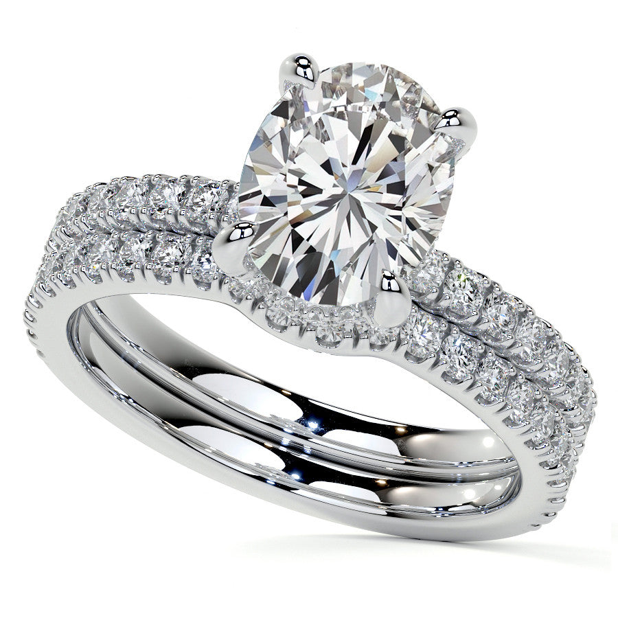 Oval Moissanite Diamond Pave Basket Engagement Ring