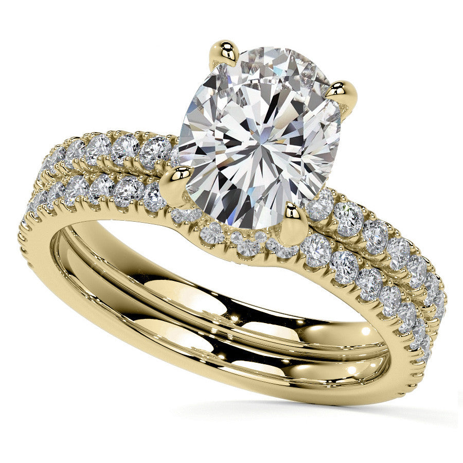 Oval Moissanite Diamond Pave Basket Engagement Ring
