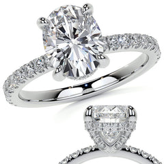 Oval Moissanite Diamond Pave Basket Engagement Ring