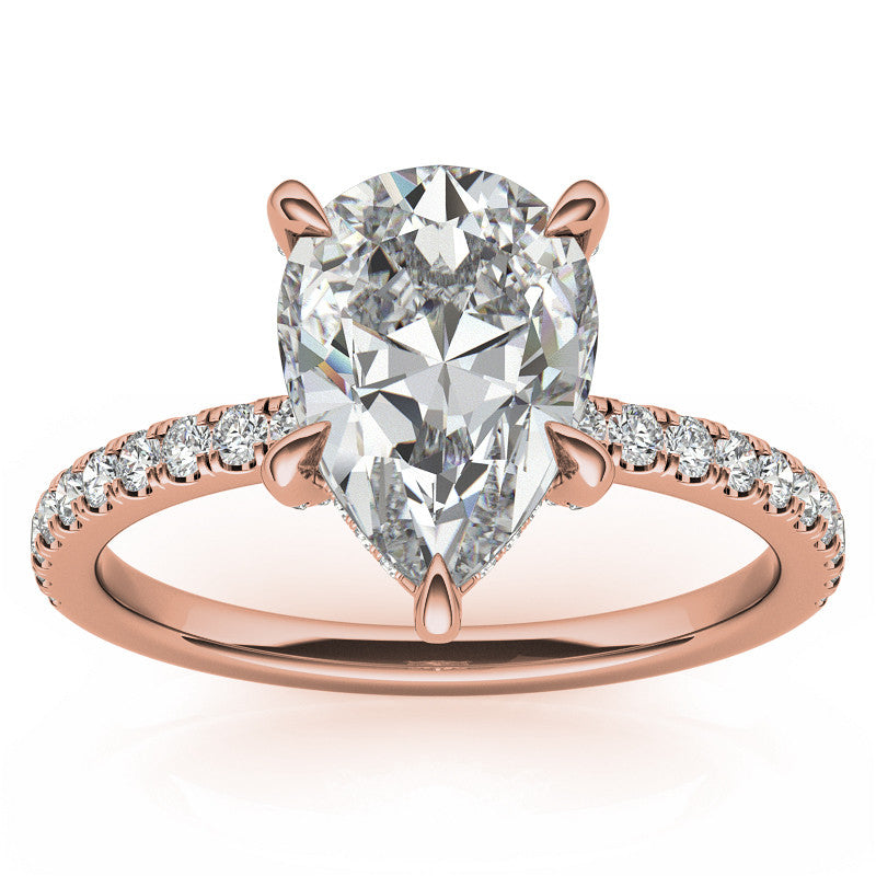 Pear Moissanite Diamond Pave Basket Engagement Ring