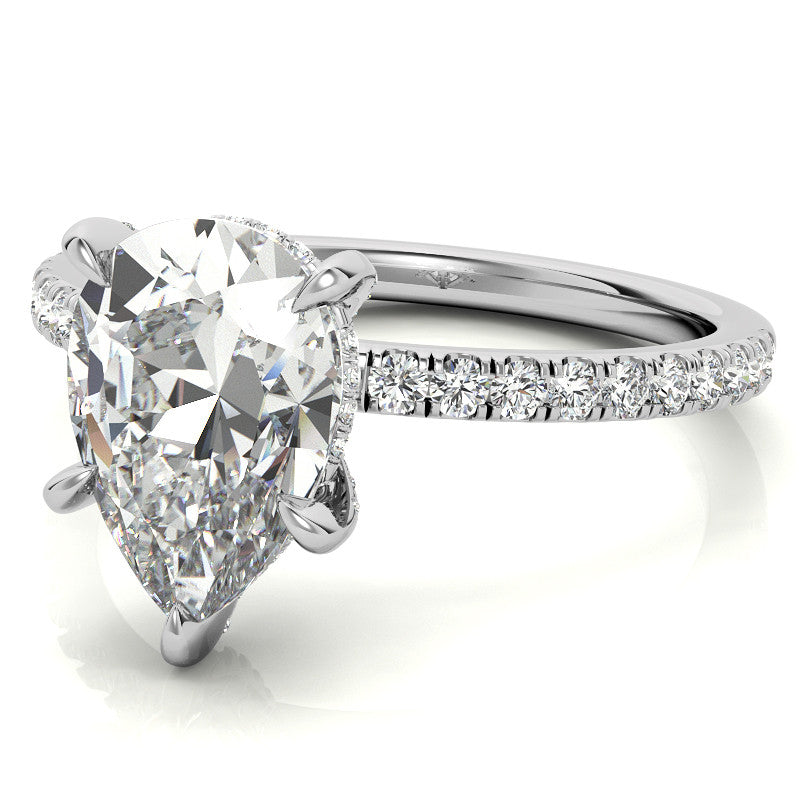 Pear Moissanite Diamond Pave Basket Engagement Ring