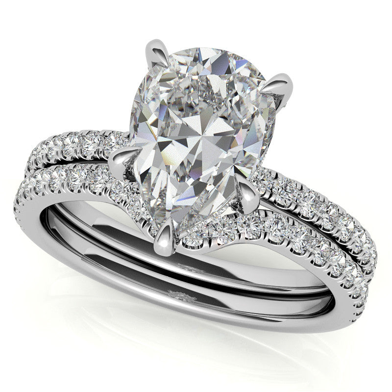 Pear Moissanite Diamond Pave Basket Engagement Ring
