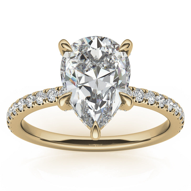 Pear Moissanite Diamond Pave Basket Engagement Ring
