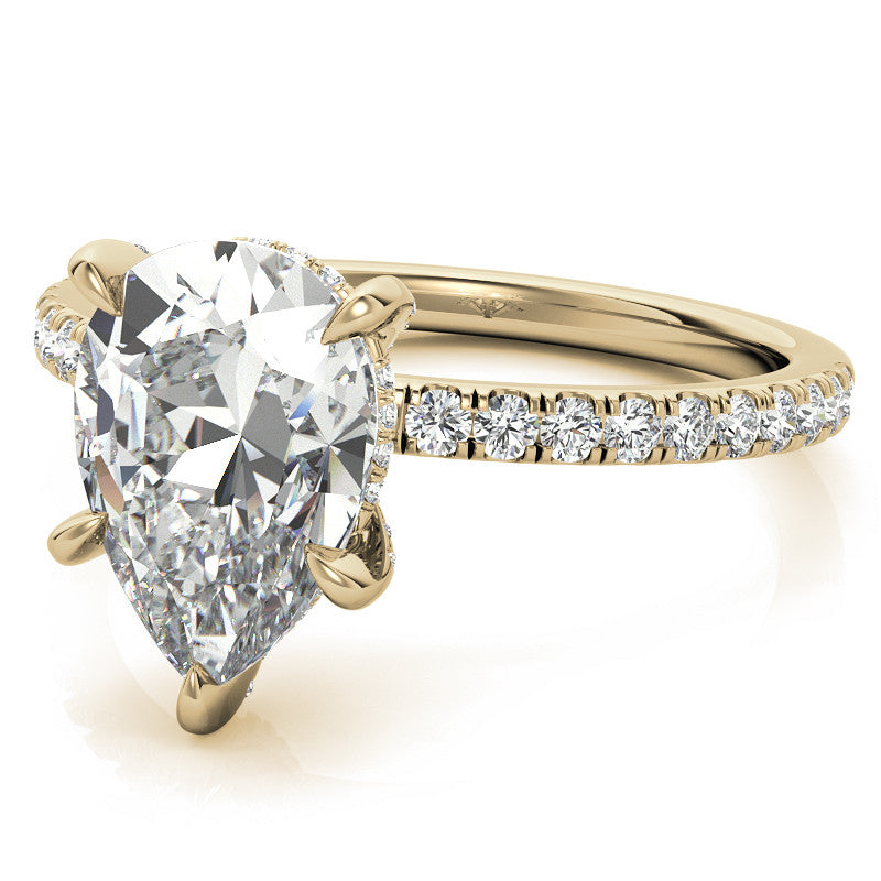 Pear Moissanite Diamond Pave Basket Engagement Ring
