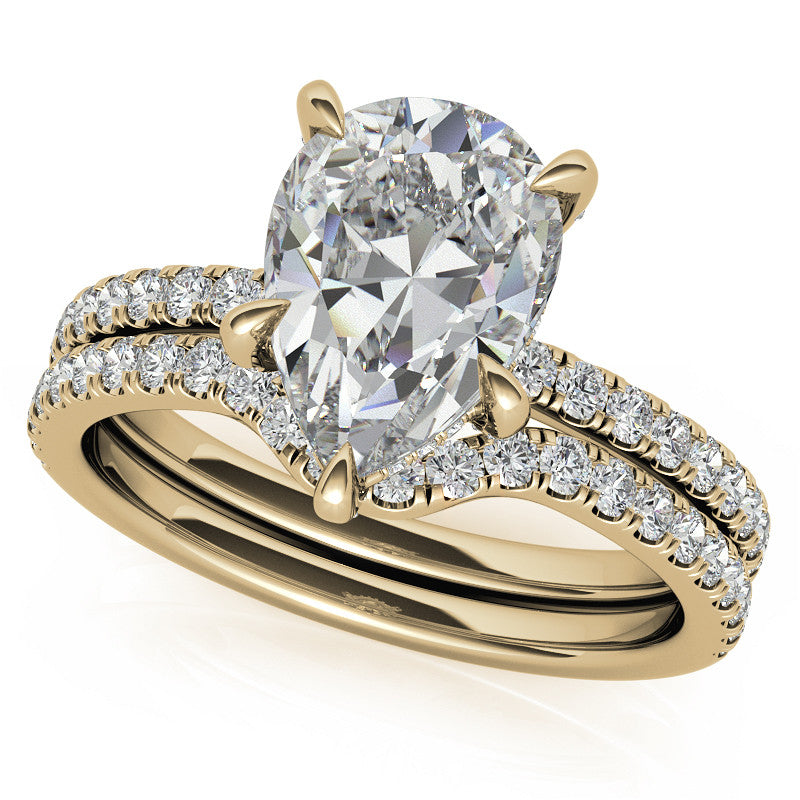 Pear Moissanite Diamond Pave Basket Engagement Ring