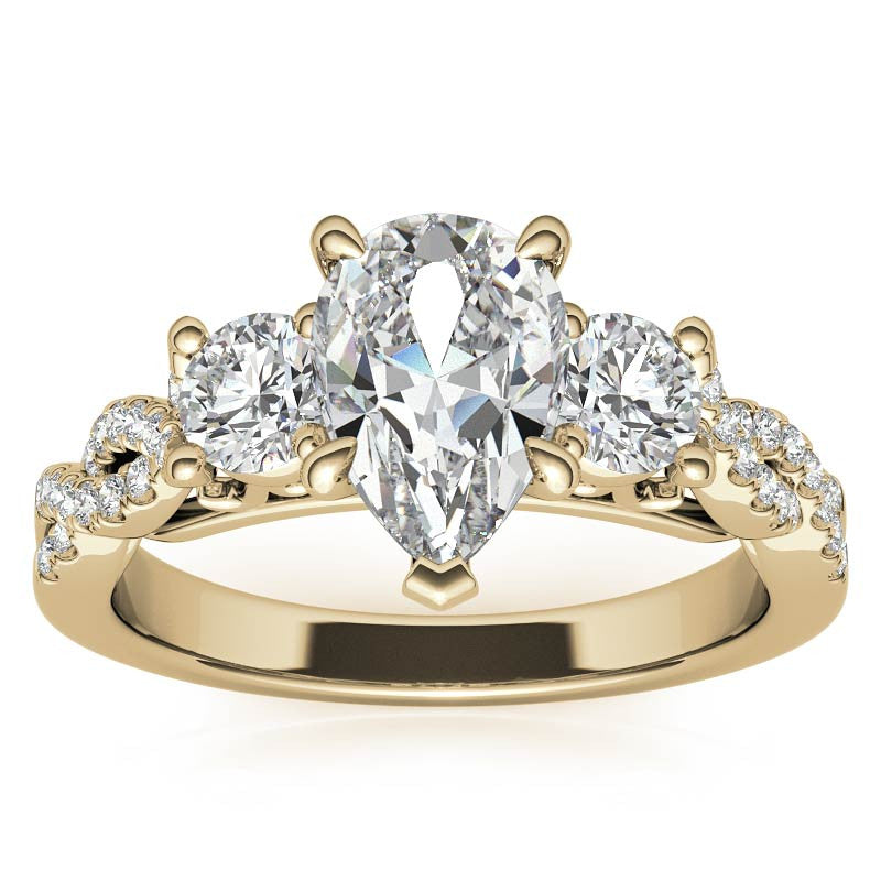 Three-Stone Pear Moissanite Engagement Ring
