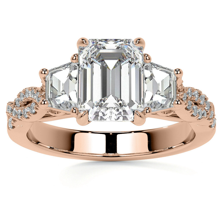 Three-Stone Emerald / Radiant Moissanite Engagement Ring