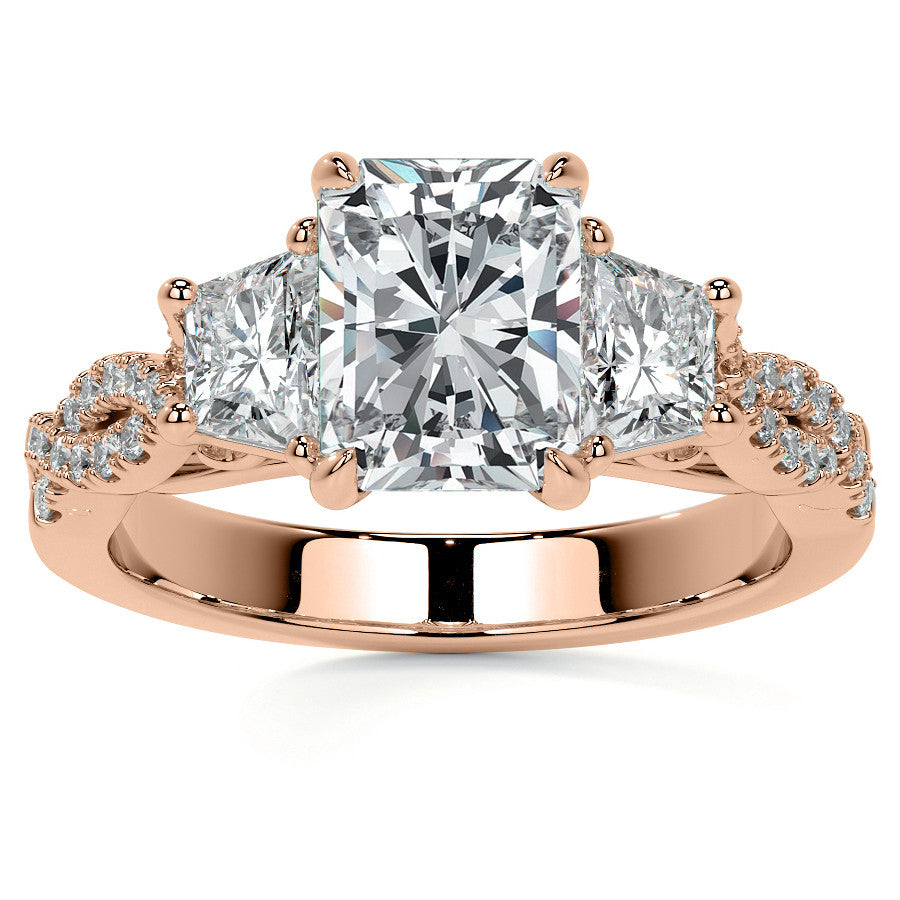 Three-Stone Emerald / Radiant Moissanite Engagement Ring