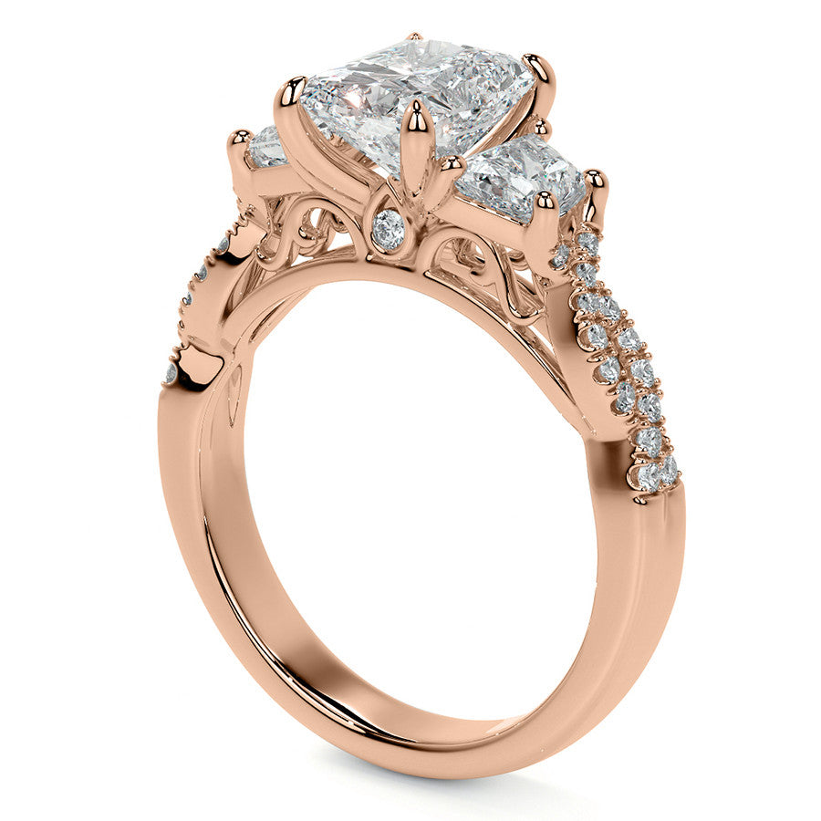 Three-Stone Emerald / Radiant Moissanite Engagement Ring