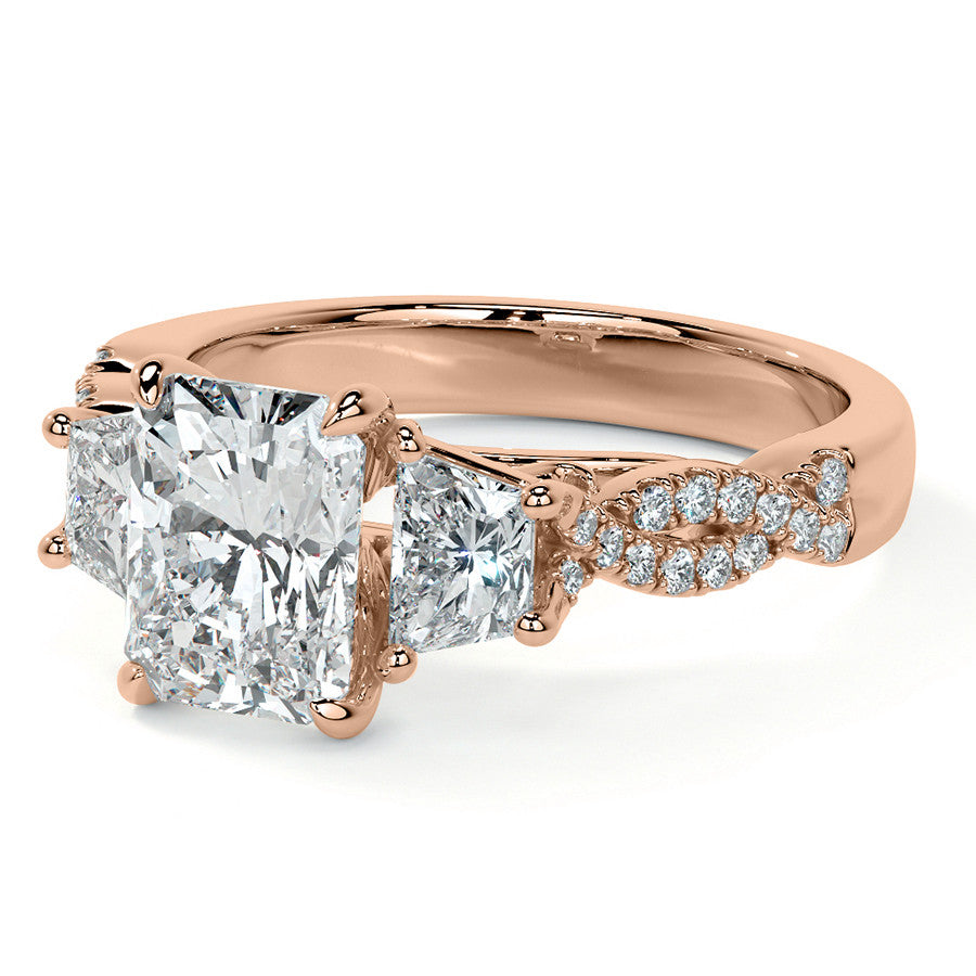 Three-Stone Emerald / Radiant Moissanite Engagement Ring