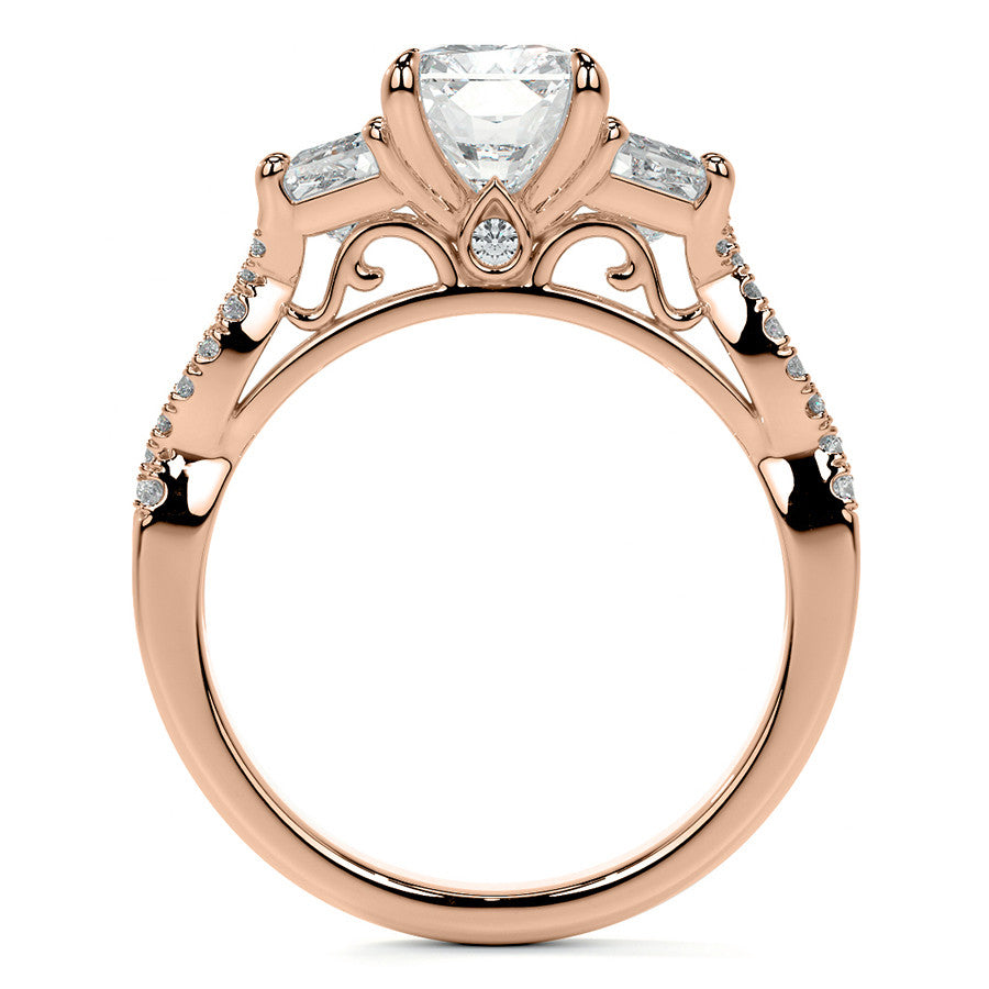 Three-Stone Emerald / Radiant Moissanite Engagement Ring