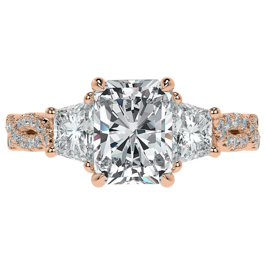 Three-Stone Emerald / Radiant Moissanite Engagement Ring
