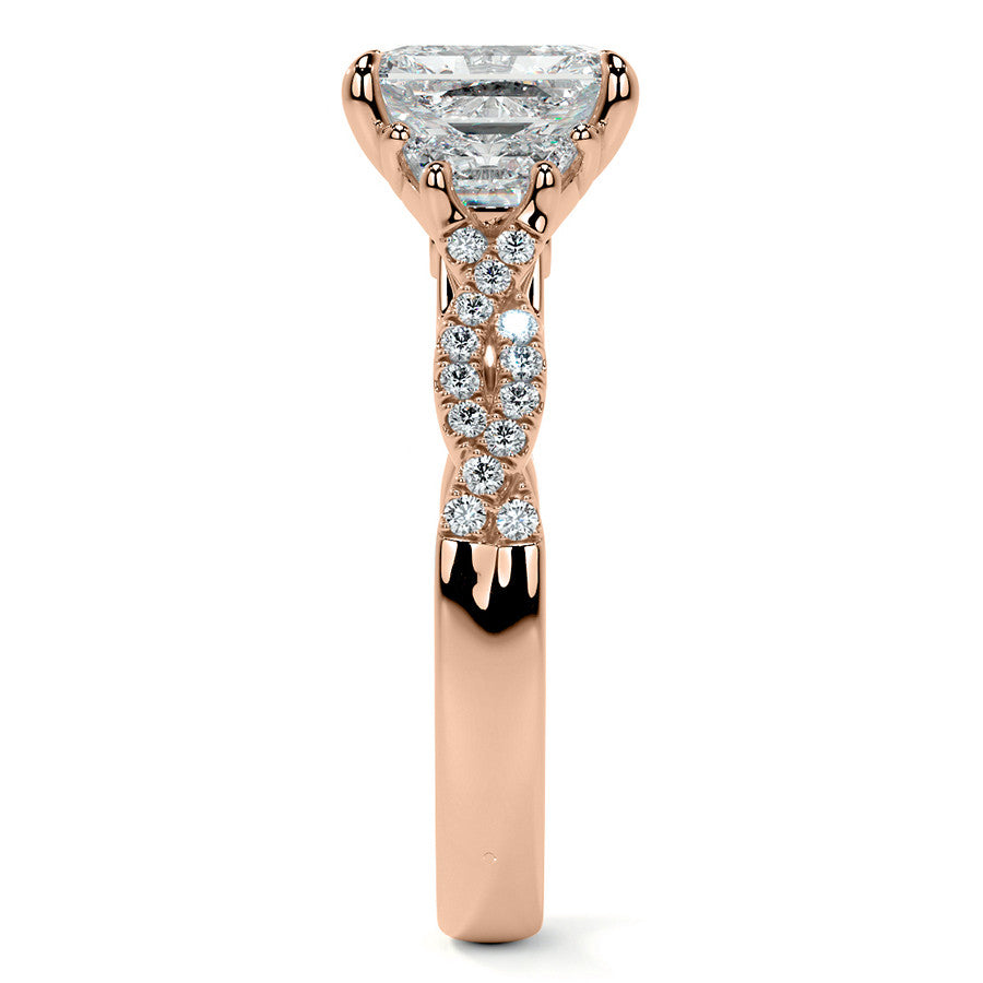 Three-Stone Emerald / Radiant Moissanite Engagement Ring