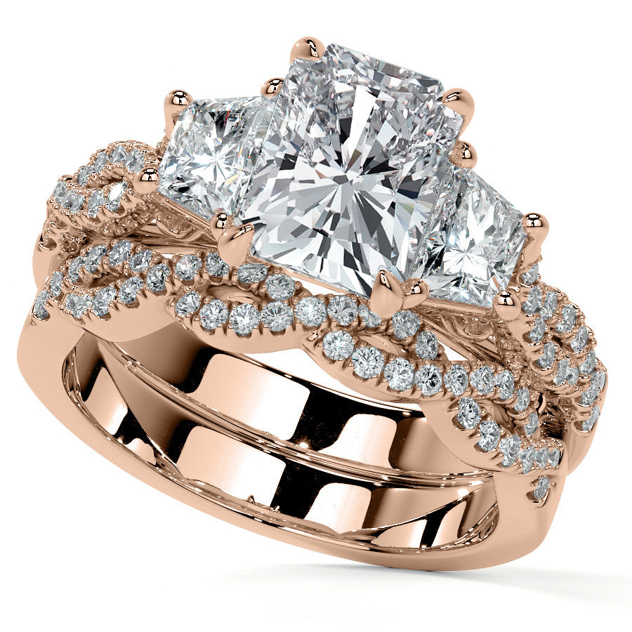 Three-Stone Emerald / Radiant Moissanite Engagement Ring