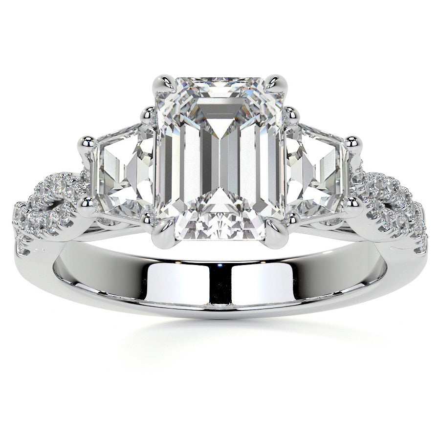 Three-Stone Emerald / Radiant Moissanite Engagement Ring