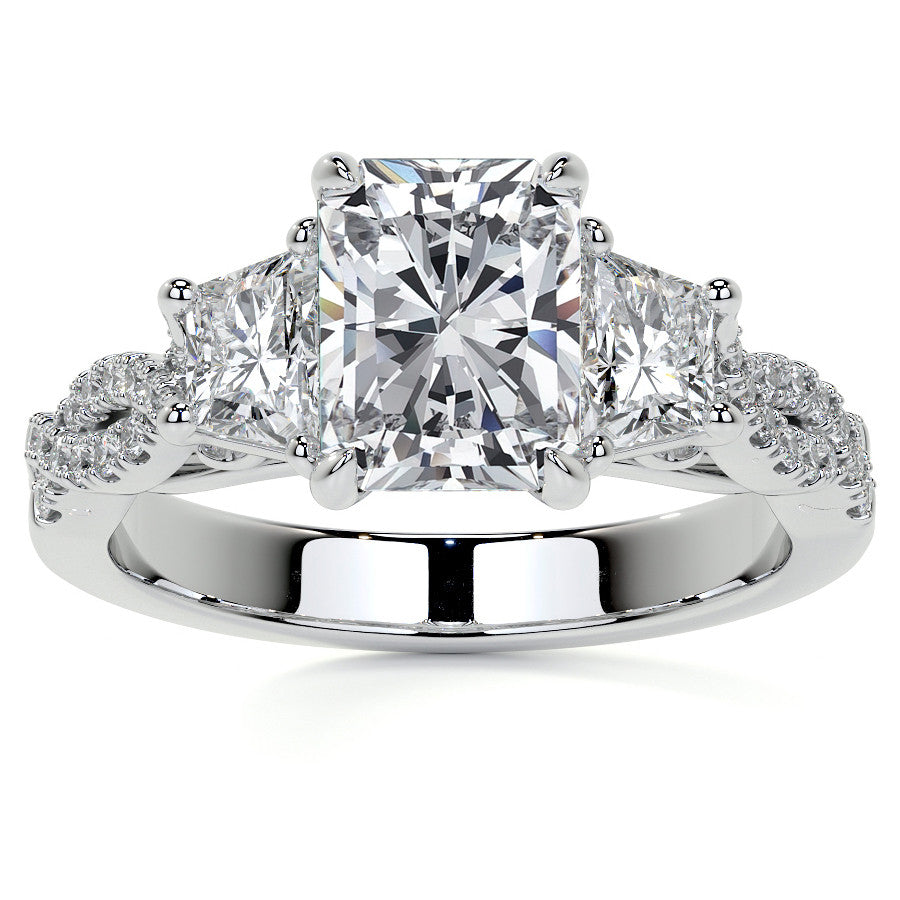 Three-Stone Emerald / Radiant Moissanite Engagement Ring