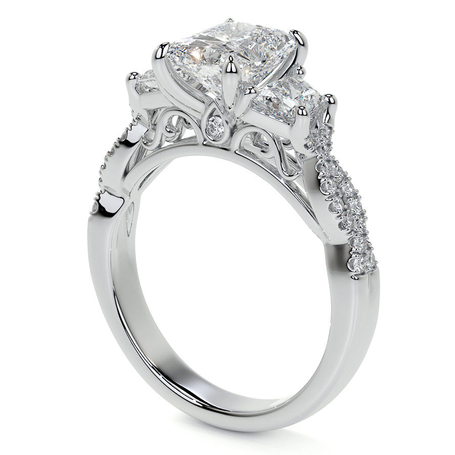 Three-Stone Emerald / Radiant Moissanite Engagement Ring