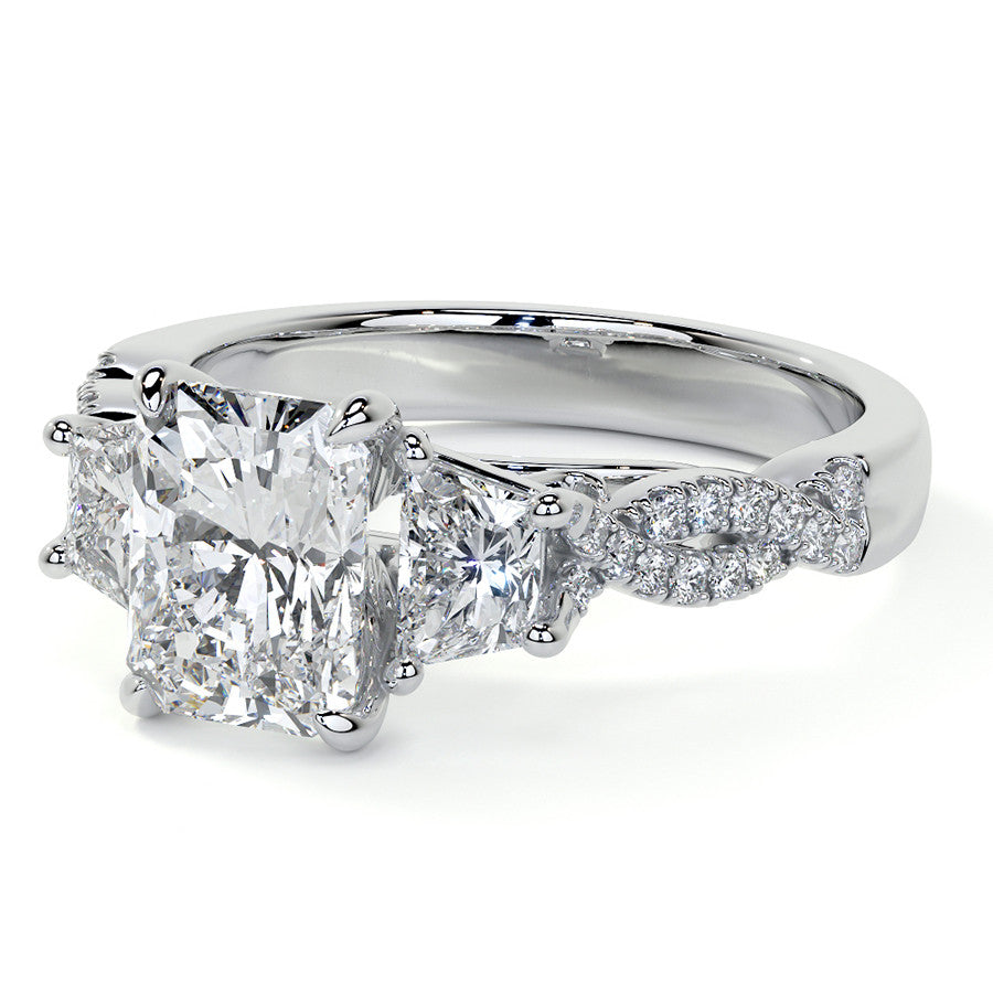 Three-Stone Emerald / Radiant Moissanite Engagement Ring
