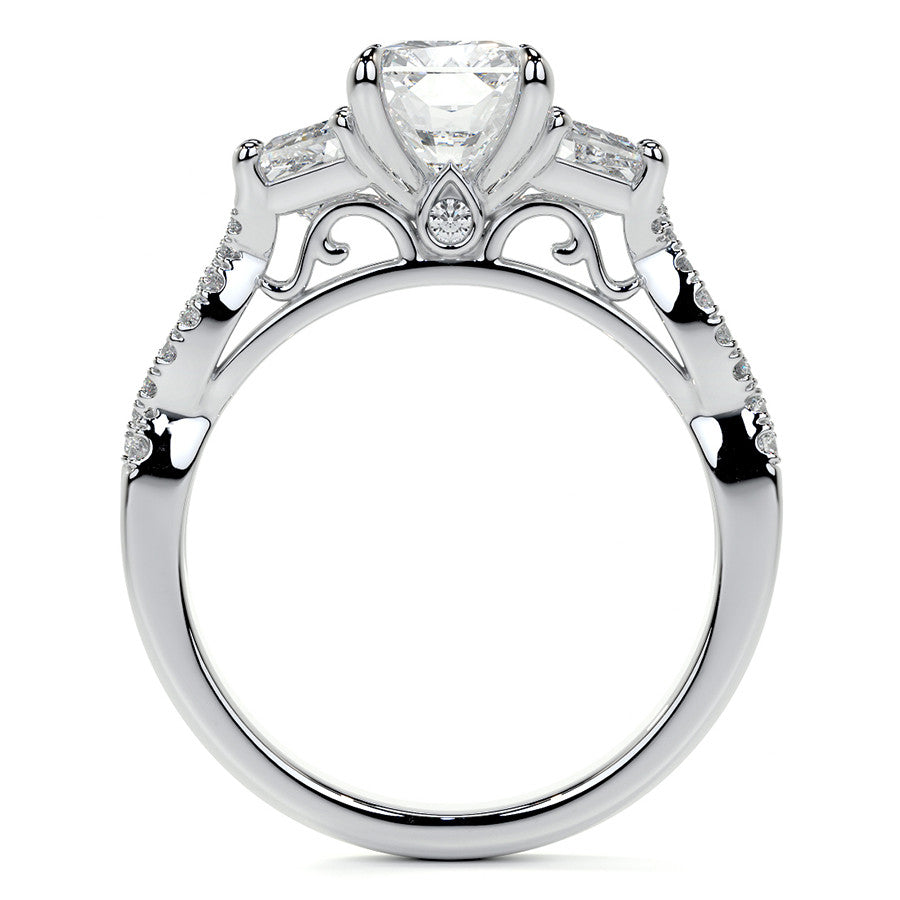 Three-Stone Emerald / Radiant Moissanite Engagement Ring