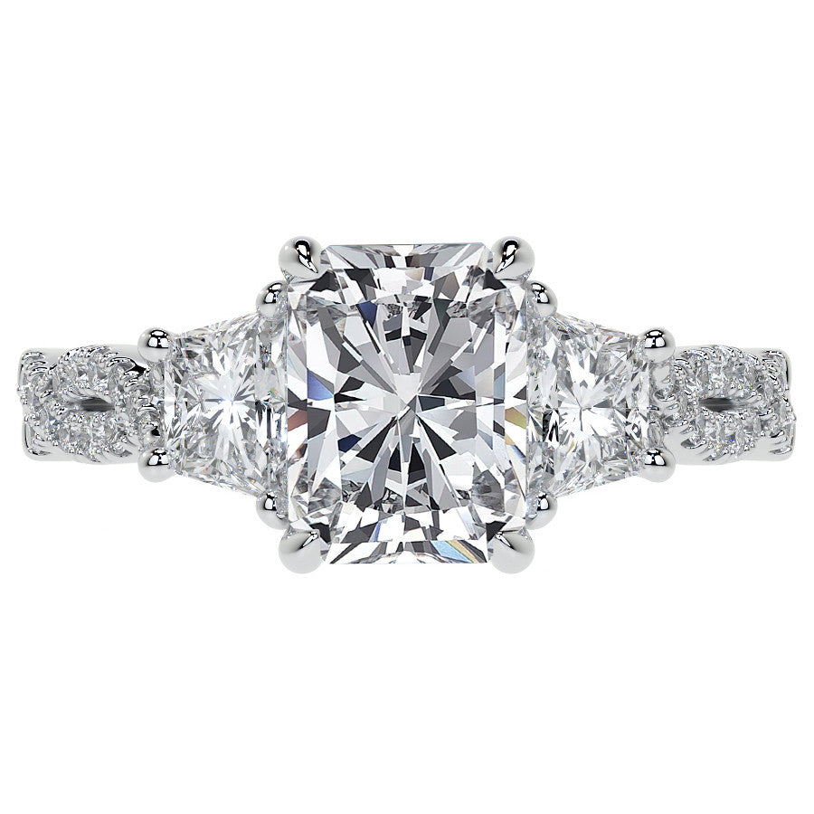 Three-Stone Emerald / Radiant Moissanite Engagement Ring
