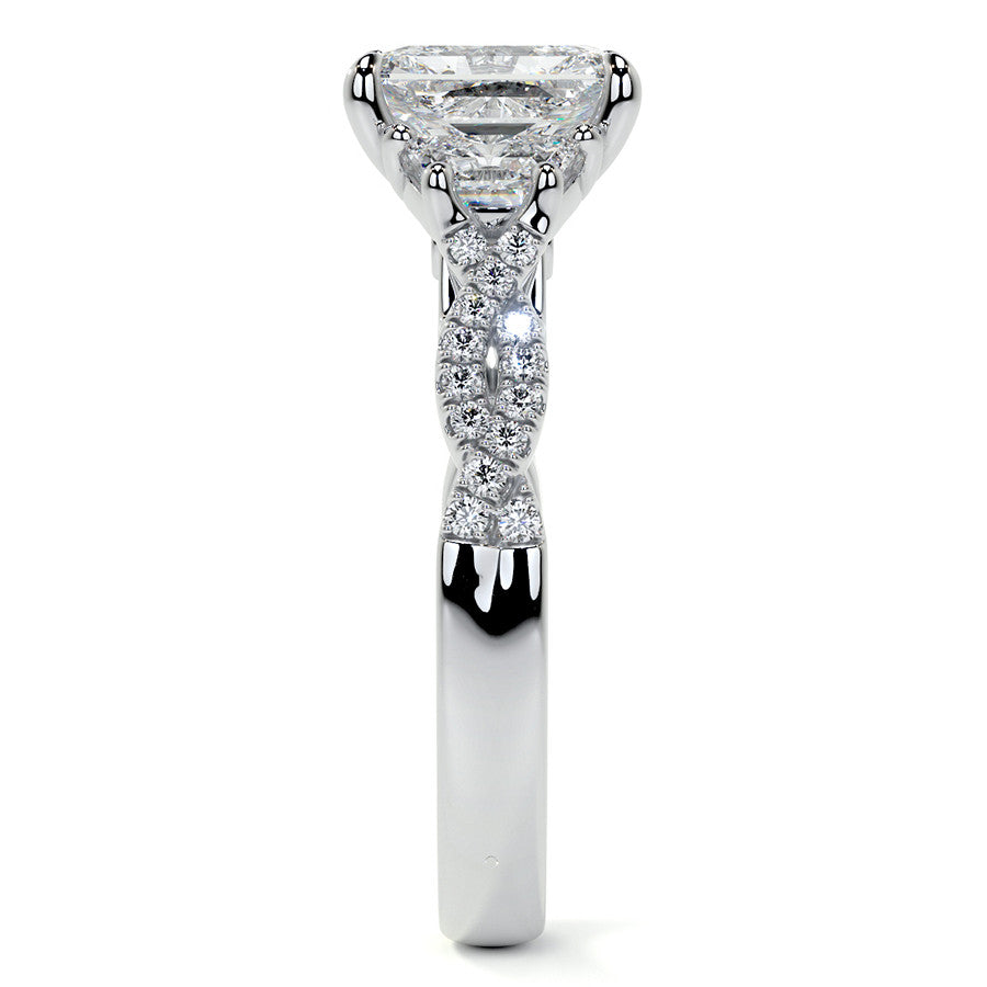 Three-Stone Emerald / Radiant Moissanite Engagement Ring