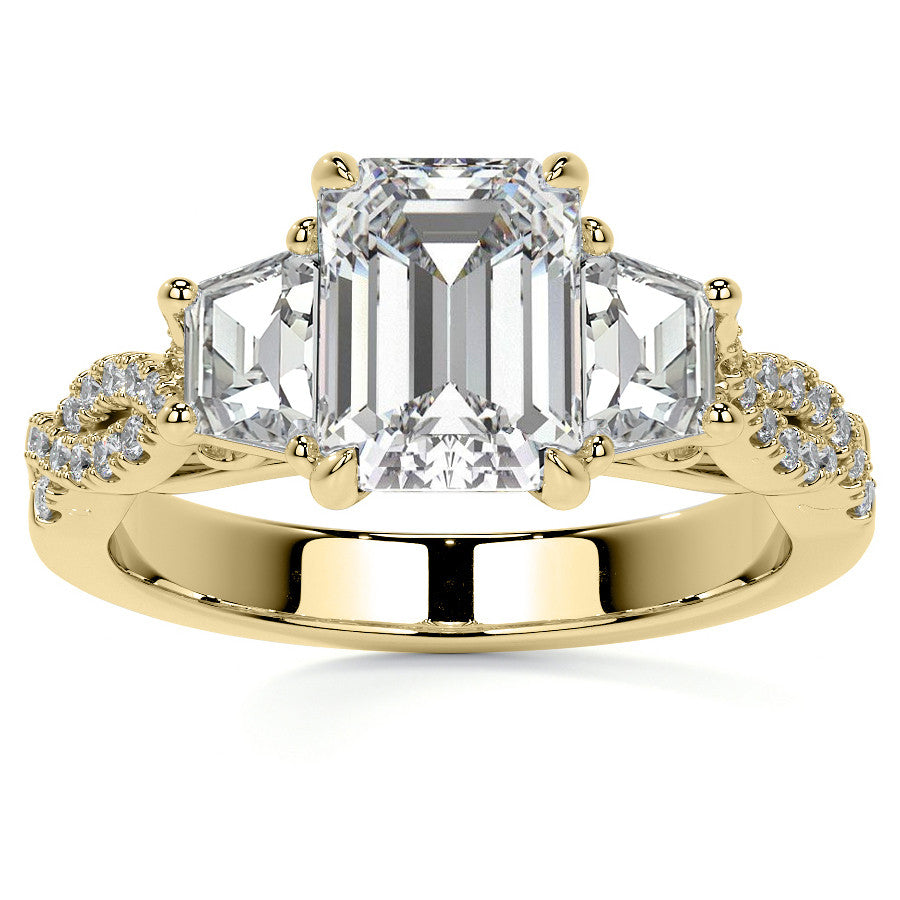 Three-Stone Emerald / Radiant Moissanite Engagement Ring
