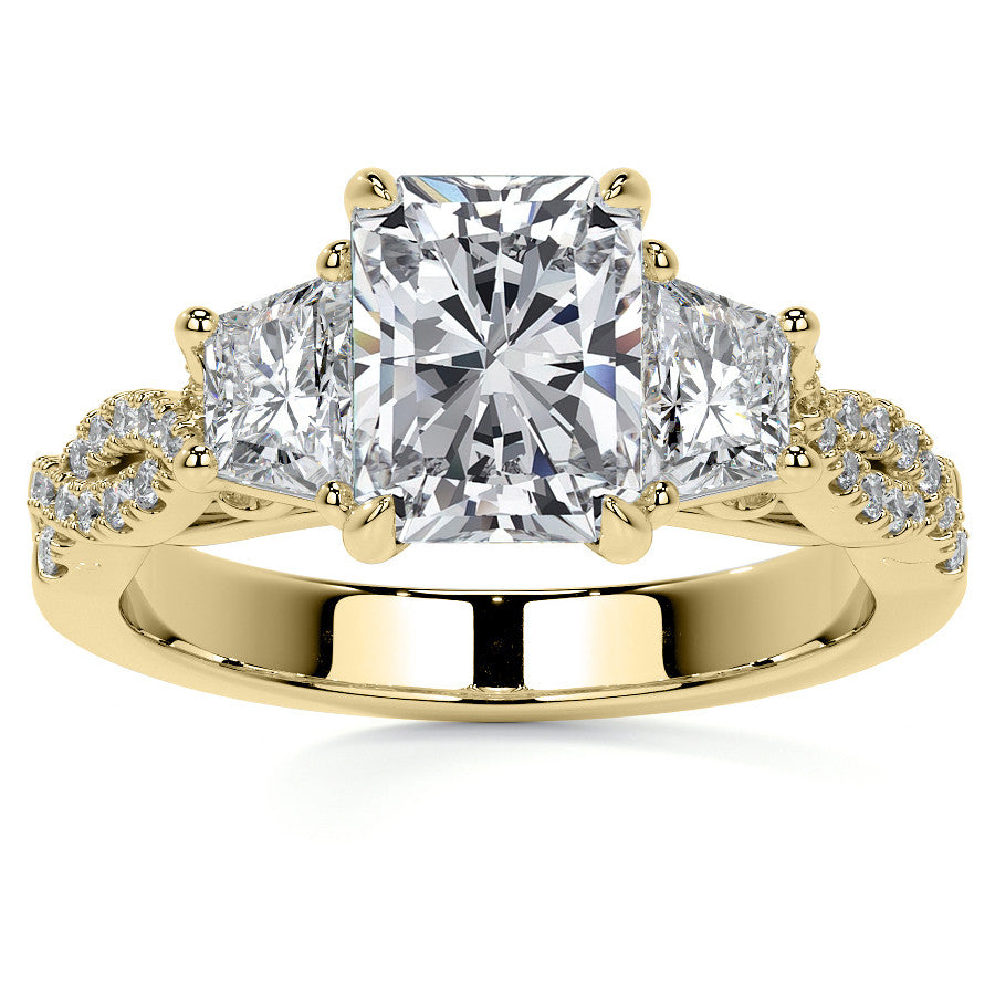 Three-Stone Emerald / Radiant Moissanite Engagement Ring