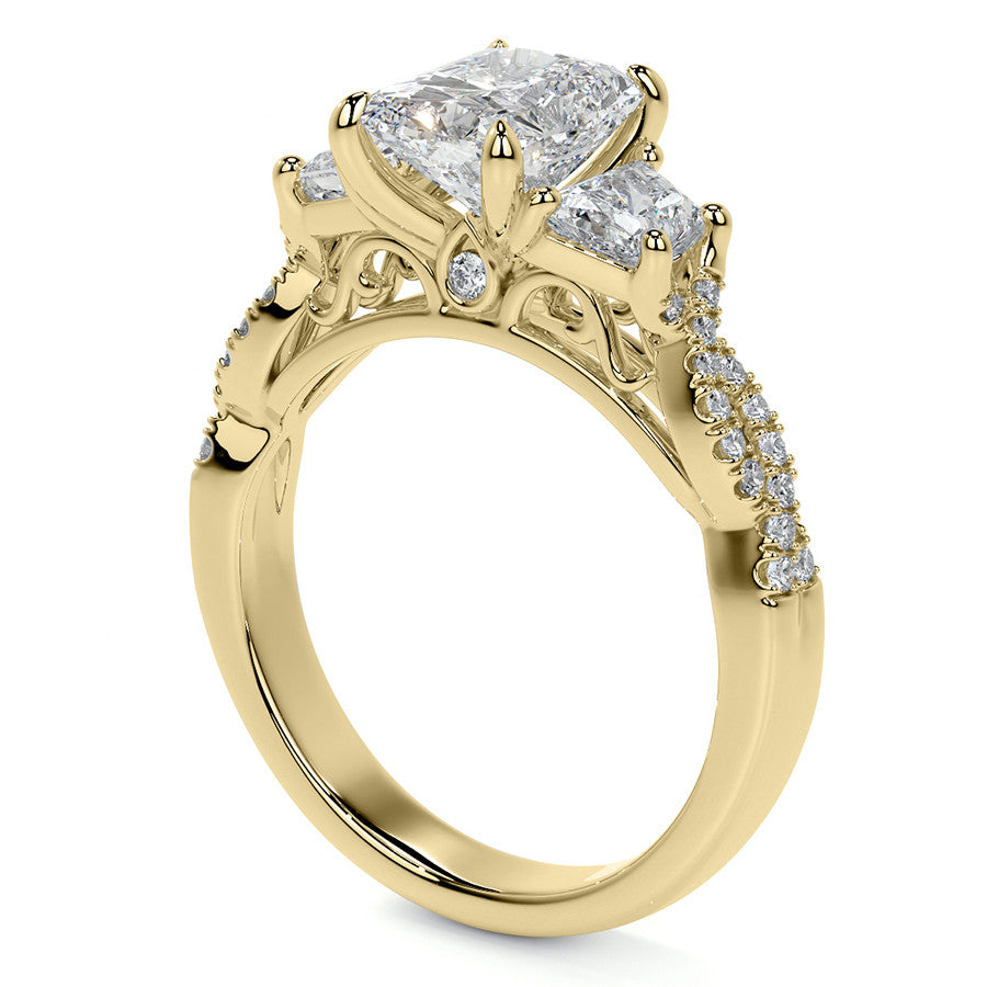 Three-Stone Emerald / Radiant Moissanite Engagement Ring