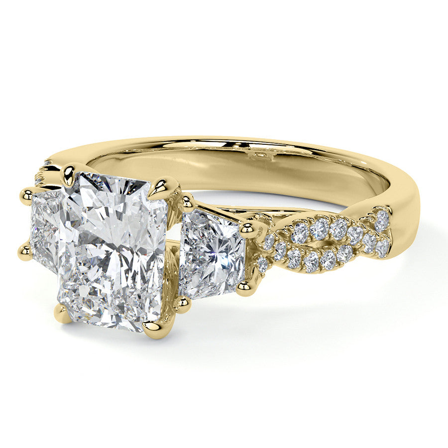 Three-Stone Emerald / Radiant Moissanite Engagement Ring
