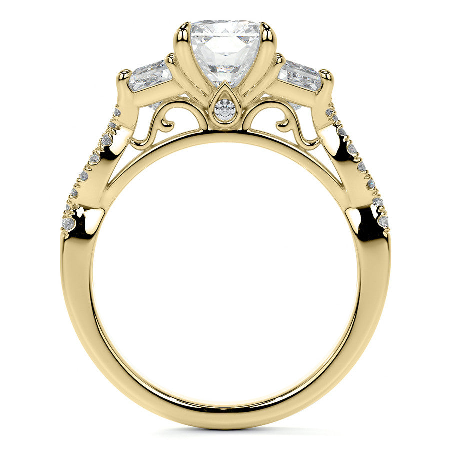 Three-Stone Emerald / Radiant Moissanite Engagement Ring