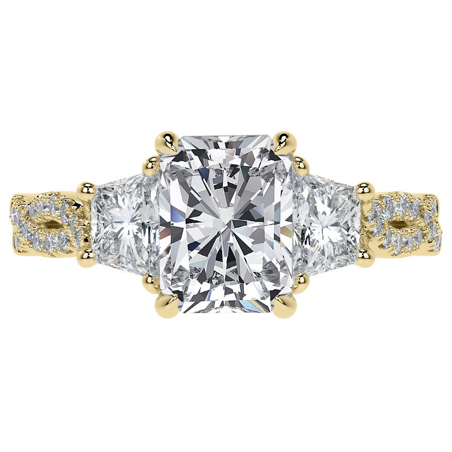 Three-Stone Emerald / Radiant Moissanite Engagement Ring