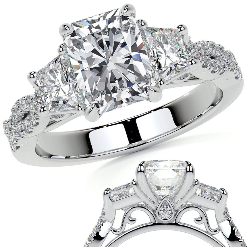 Three-Stone Emerald / Radiant Moissanite Engagement Ring