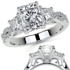 Three-Stone Emerald / Radiant Moissanite Engagement Ring