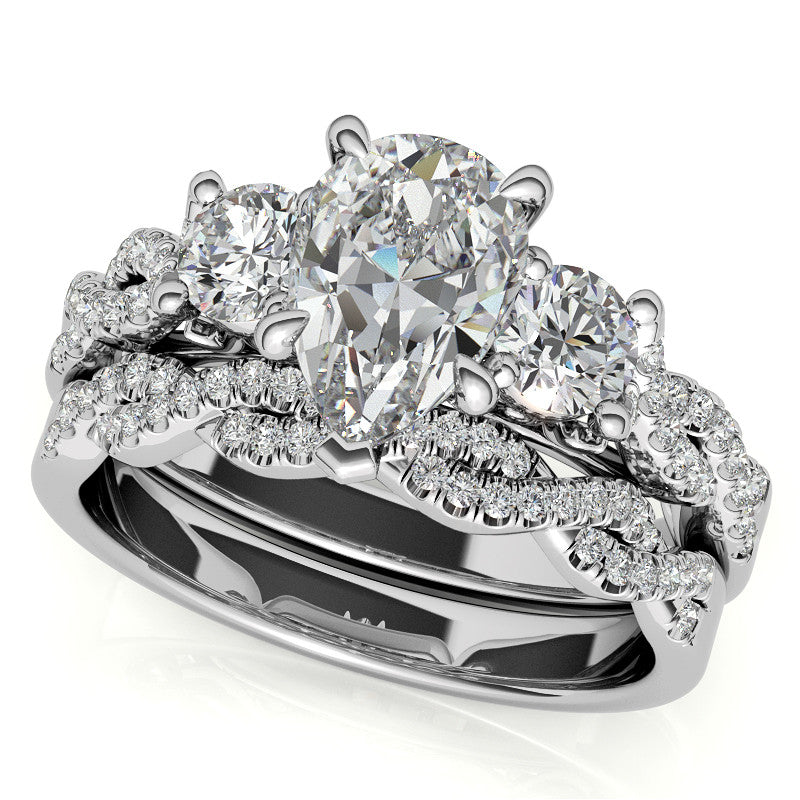 Three-Stone Pear Moissanite Engagement Ring