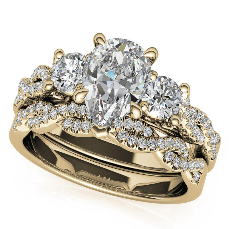 Three-Stone Pear Moissanite Engagement Ring
