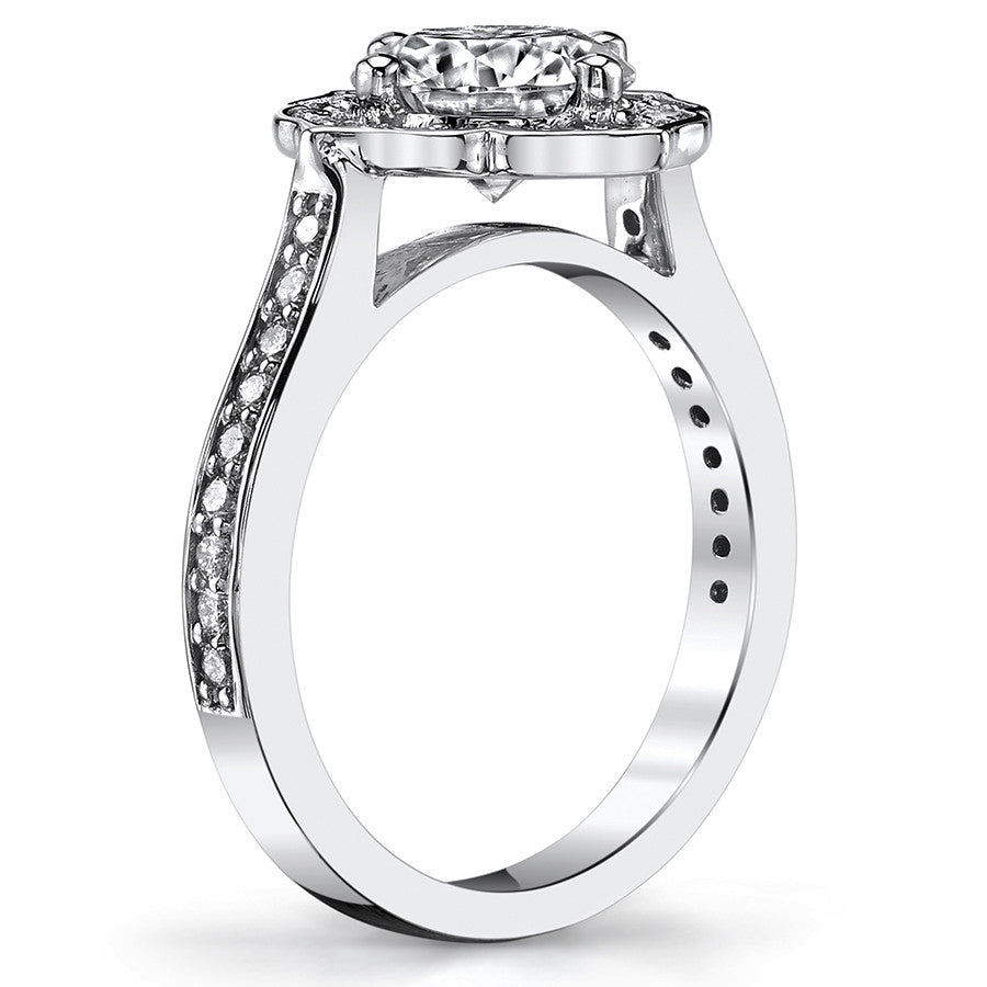 Round Brilliant Moissanite Engagement Ring with Floral Style Halo