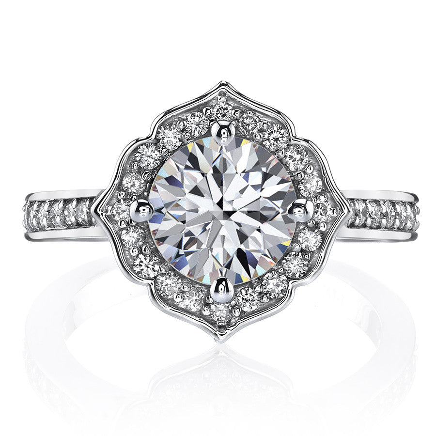 Round Brilliant Moissanite Engagement Ring with Floral Style Halo