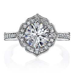 Round Brilliant Moissanite Engagement Ring with Floral Style Halo