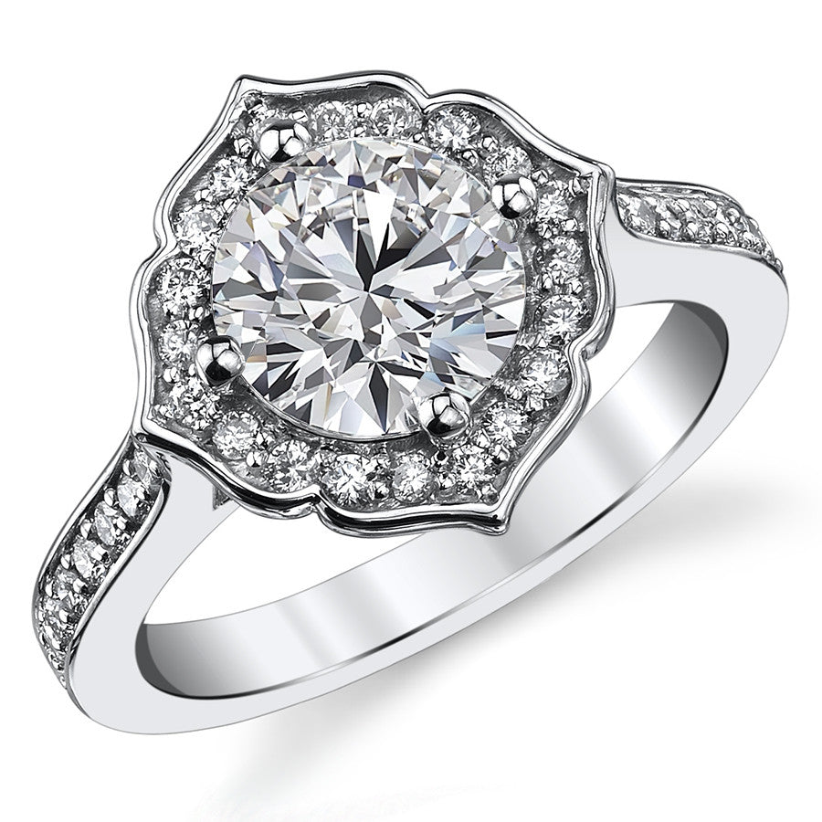 Round Brilliant Moissanite Engagement Ring with Floral Style Halo