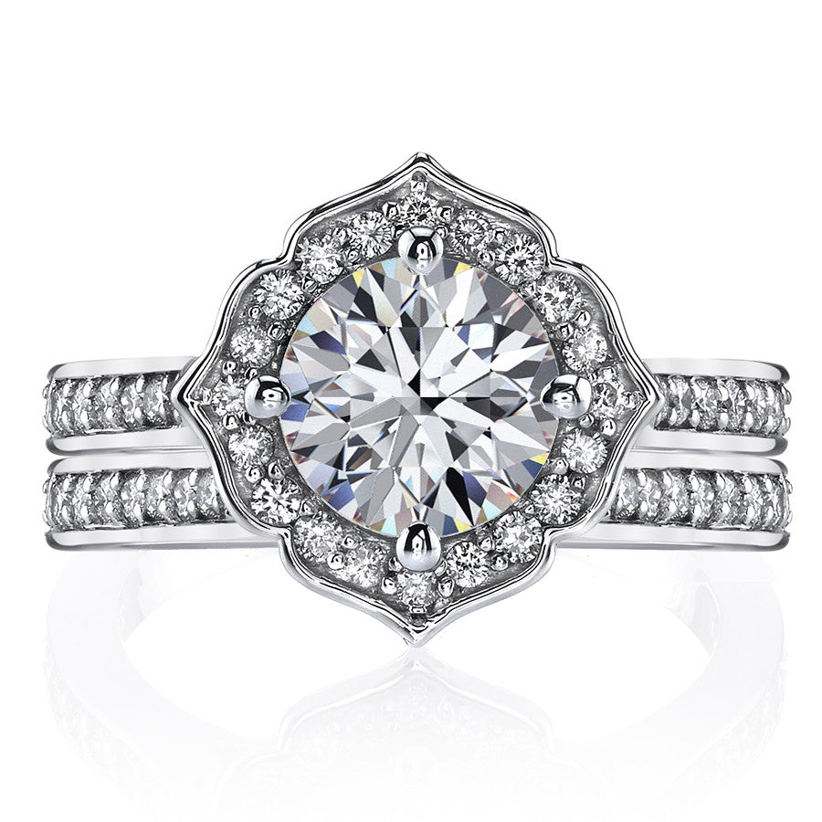 Round Brilliant Moissanite Engagement Ring with Floral Style Halo