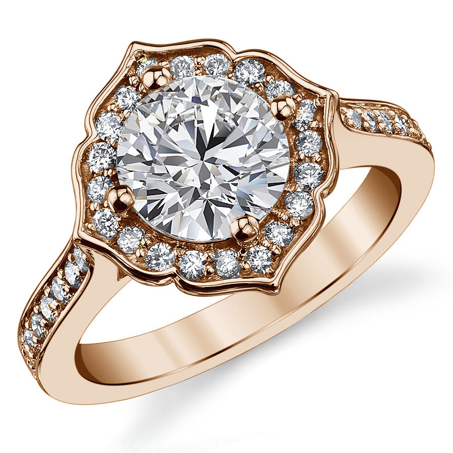 Round Brilliant Moissanite Engagement Ring with Floral Style Halo