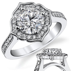 Round Brilliant Moissanite Engagement Ring with Floral Style Halo