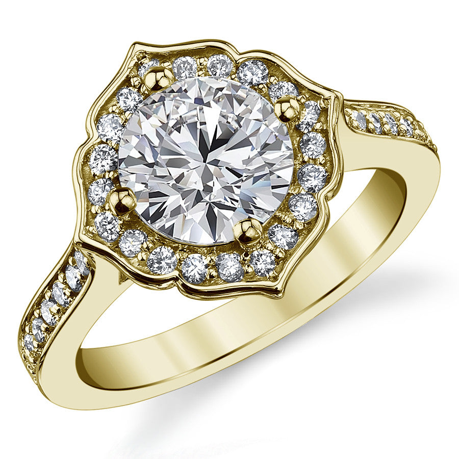 Round Brilliant Moissanite Engagement Ring with Floral Style Halo