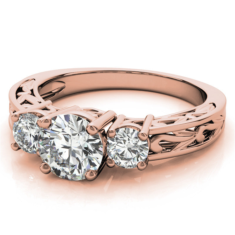 Three-Stone Floral Scroll Design Moissanite Engagement Ring