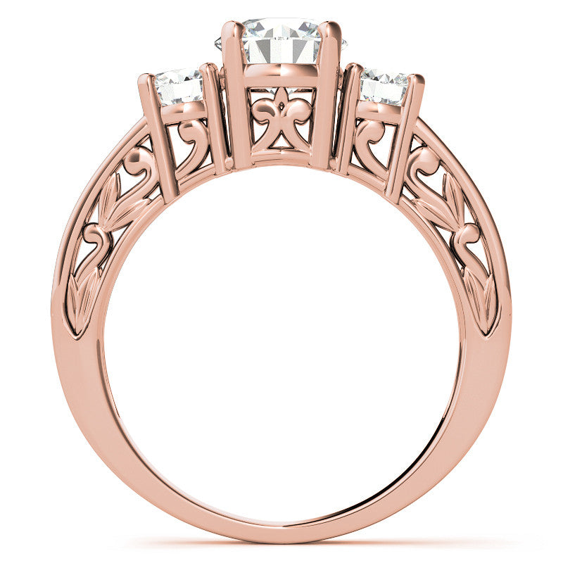 Three-Stone Floral Scroll Design Moissanite Engagement Ring