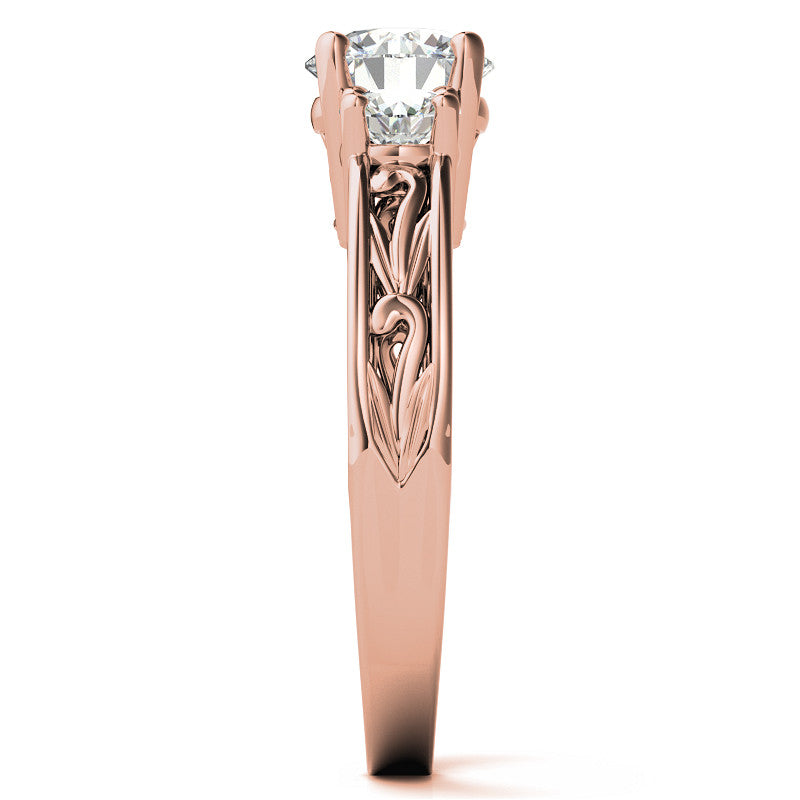 Three-Stone Floral Scroll Design Moissanite Engagement Ring