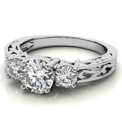 Three-Stone Floral Scroll Design Moissanite Engagement Ring